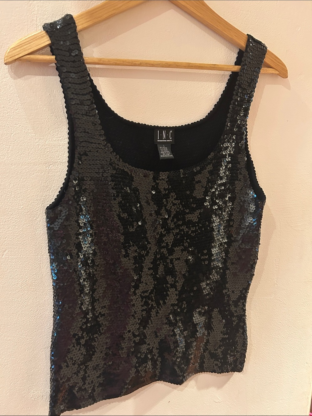INC International Concepts Black Sequin Scoop Tank